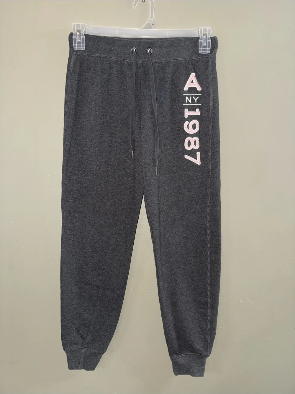 Aeropostale Charcoal Sweatpants with Pink 'A NY 1987' Graphic